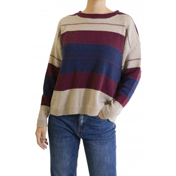 maglia a righe misto cashmere girocollo